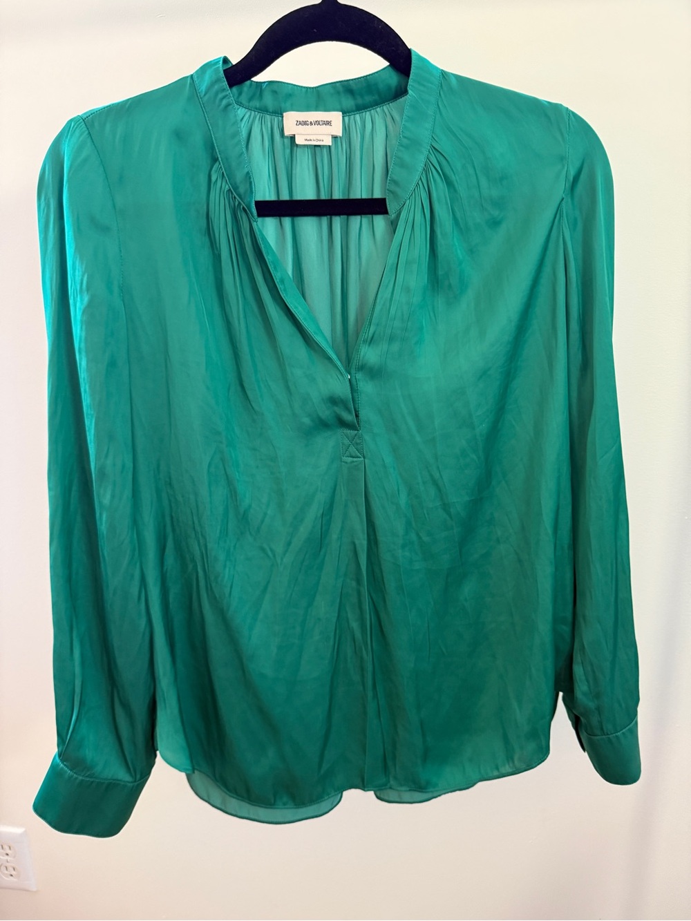 Zadig & Voltaire Tink Satin Blouse Emeraude | Size XS - Picture 2 of 12